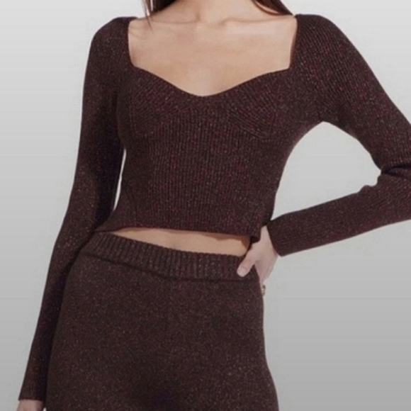 New Staud Cerro Metallic Brown Sweater Top Size Large - Picture 3 of 16